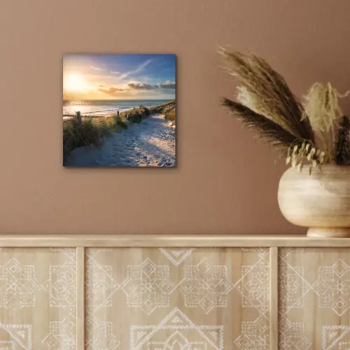 Zonsondergang - Strand - Duin - Gras - Bank aluminium wit klein -sfeer4