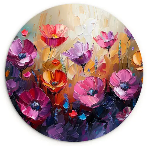 Bloemen - Botanisch - Kunst - Roze - Natuur Wandcirkel kunststof plaat 5mm dik klein -3d