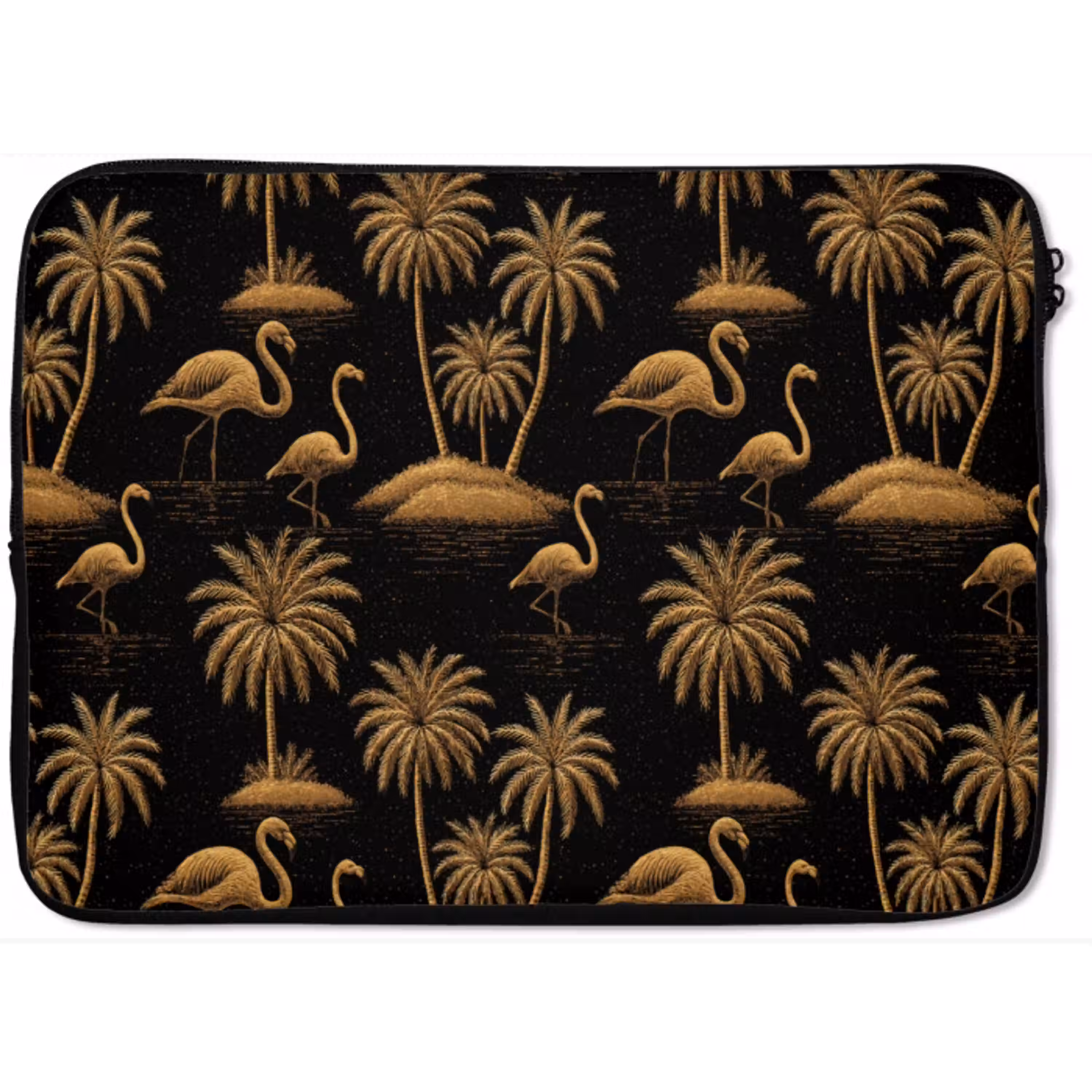 Flamingo - Palmbomen - Tropisch - Goud - Zwart laptophoes neopreen klein 279 -zkaufland3dotto