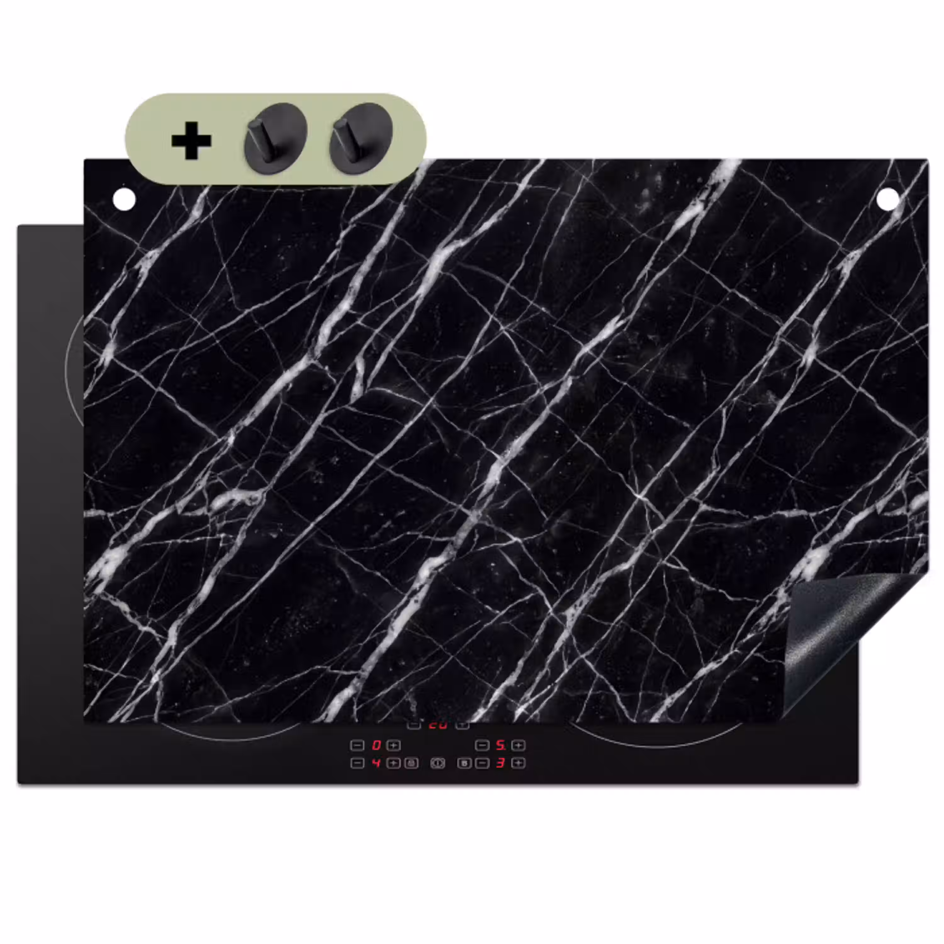 Marmer - Aders - Abstract - Zwart Inductie beschemer met haakjes klein -3d