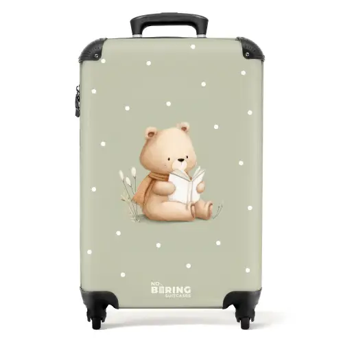 Een bruine beer die een boek leest - Groen NBS - Handbagage koffer - Kinderen Unisex middel -productfoto_recht