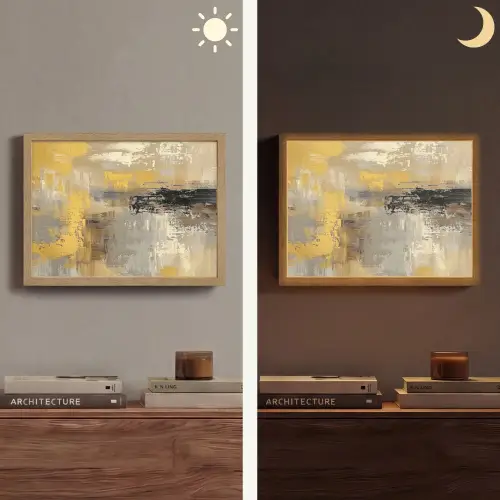 Abstract - Geel - Modern - Beige Light Box met batterij (Wandlamp) middel -sfeer3
