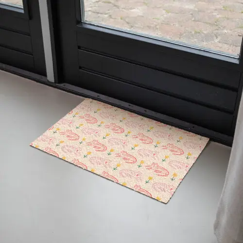 Rood - Roze - Katten - Bloemen Deurmat klein 898 -sfeer2