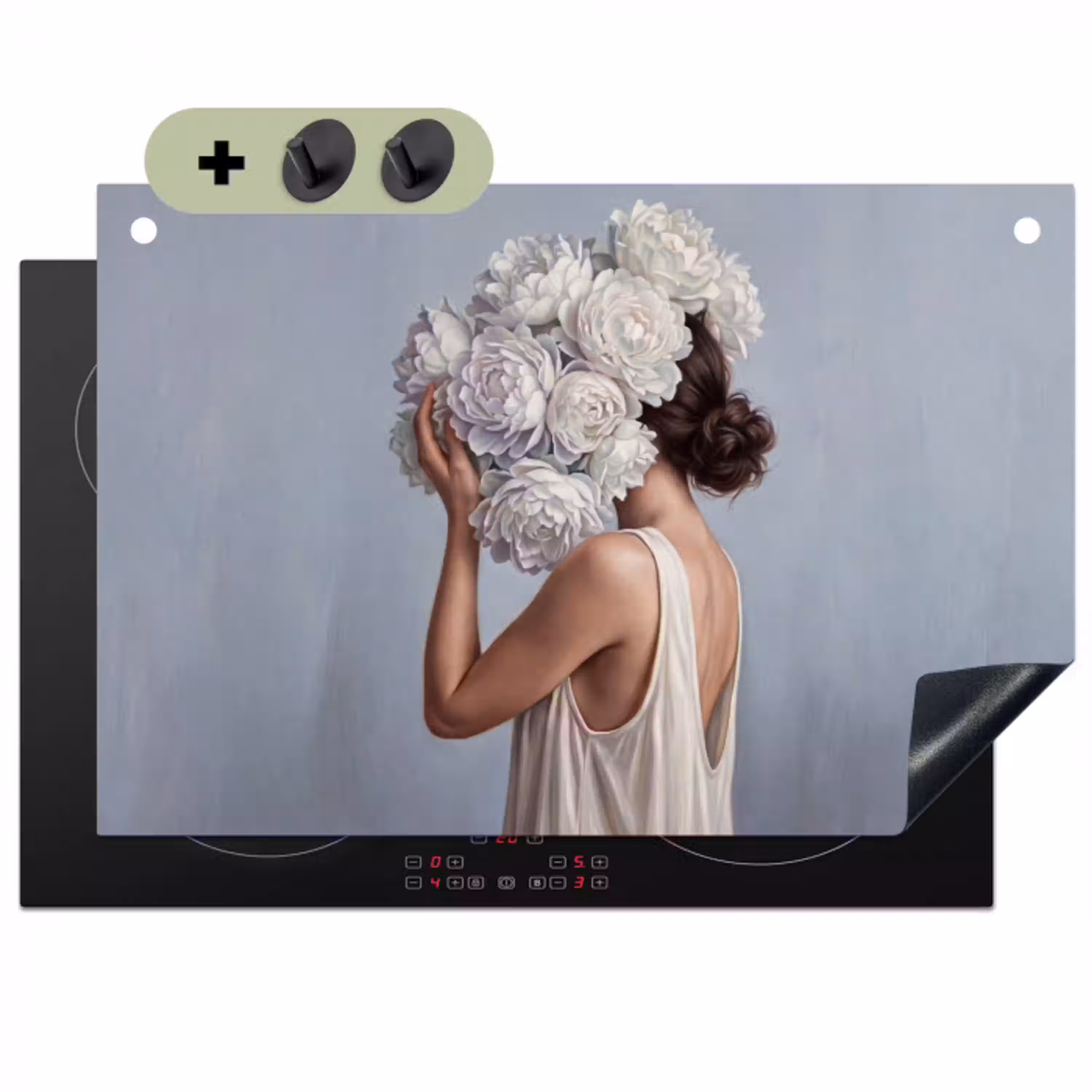 Bloemen - Vrouw - Wit Inductie beschemer met haakjes klein -3d