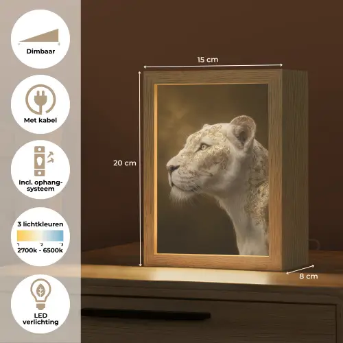Leeuwin - Bloemen - Wit - Goud Light Box met kabel (Tafellamp) klein -USP_NL