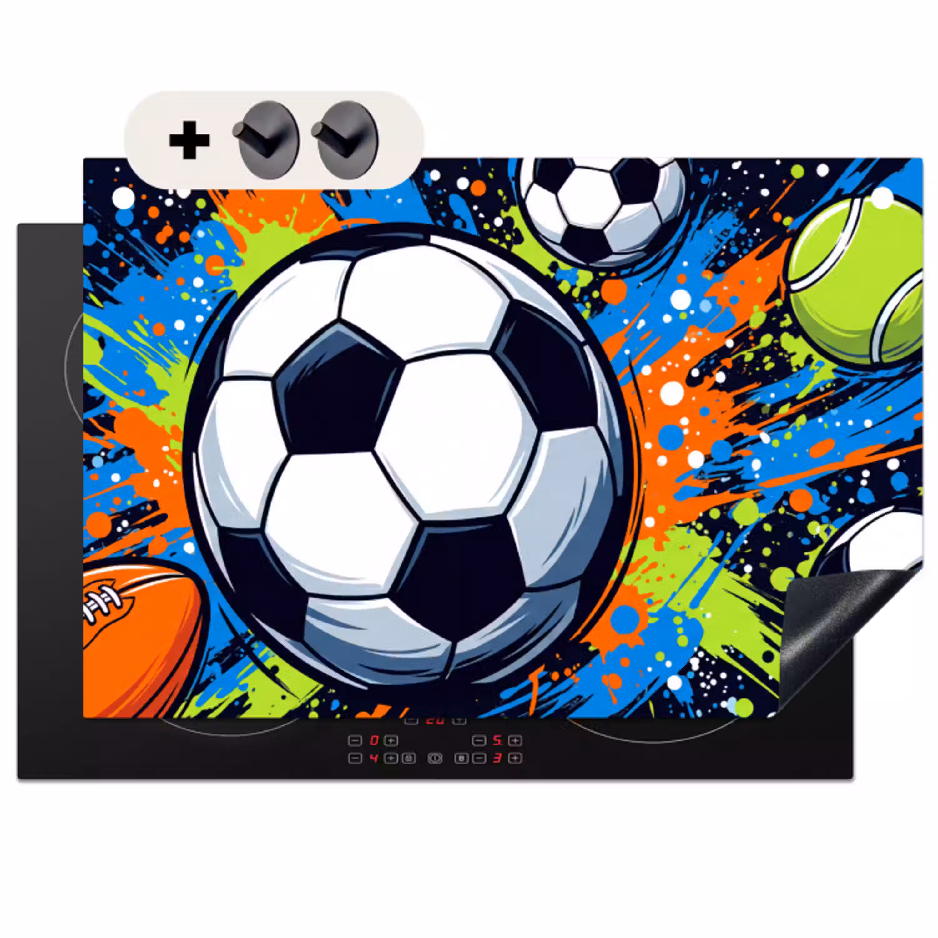 Sport - Ballen - Kleurrijk Inductie beschemer met haakjes klein -3d