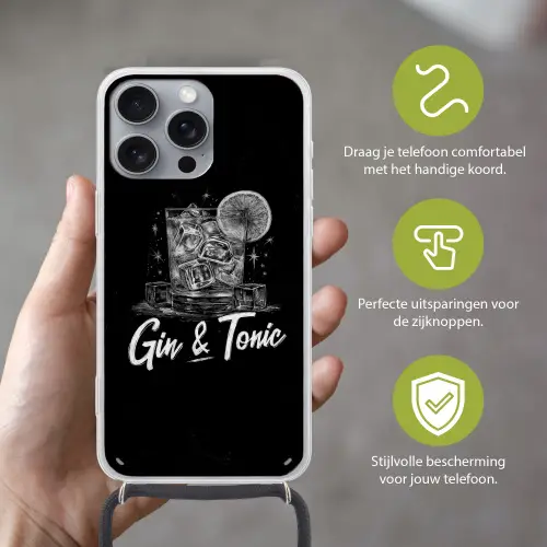 Gin en tonic - Glas - Limoen - Ijsblokjes Hoesje iPhone 16 Pro Max met koord klein -sfeer2_NL