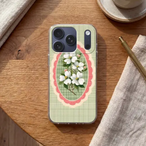 Bloemen - Illustratie - Geruit - Groen Telefoonhoesje iPhone 17 Pro klein -sfeer1