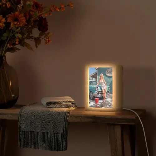 Auto - Vrouw - Groen Light Box met kabel (Tafellamp) klein -sfeer4