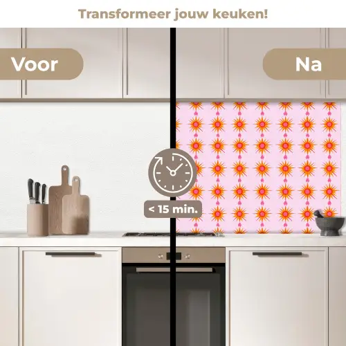 Zon - Motief - Roze keuken achterwand 2 middel 871 -voor-na2_NL