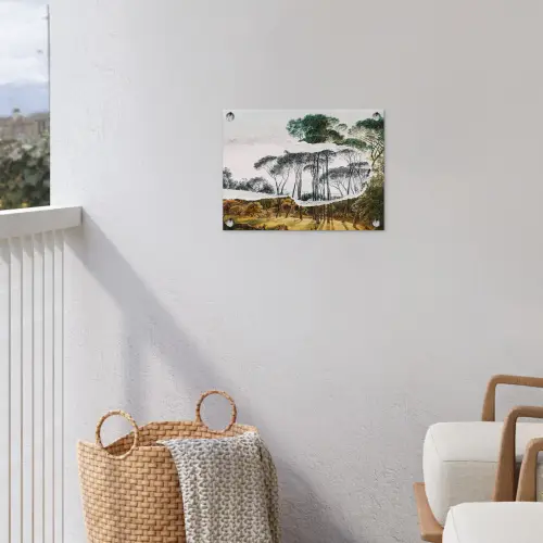 Italiaans landschap parasoldennen - Kunst - Hendrik Voogd - Schilderij - Zwart wit - Oude meesters tuinposter los doek klein -sfeer8