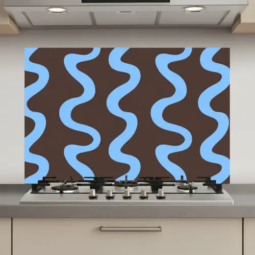 Kronkelende lijnen - Blauw - Bruin - Minimalistisch keuken achterwand spatscherm klein 900 -3d_website
