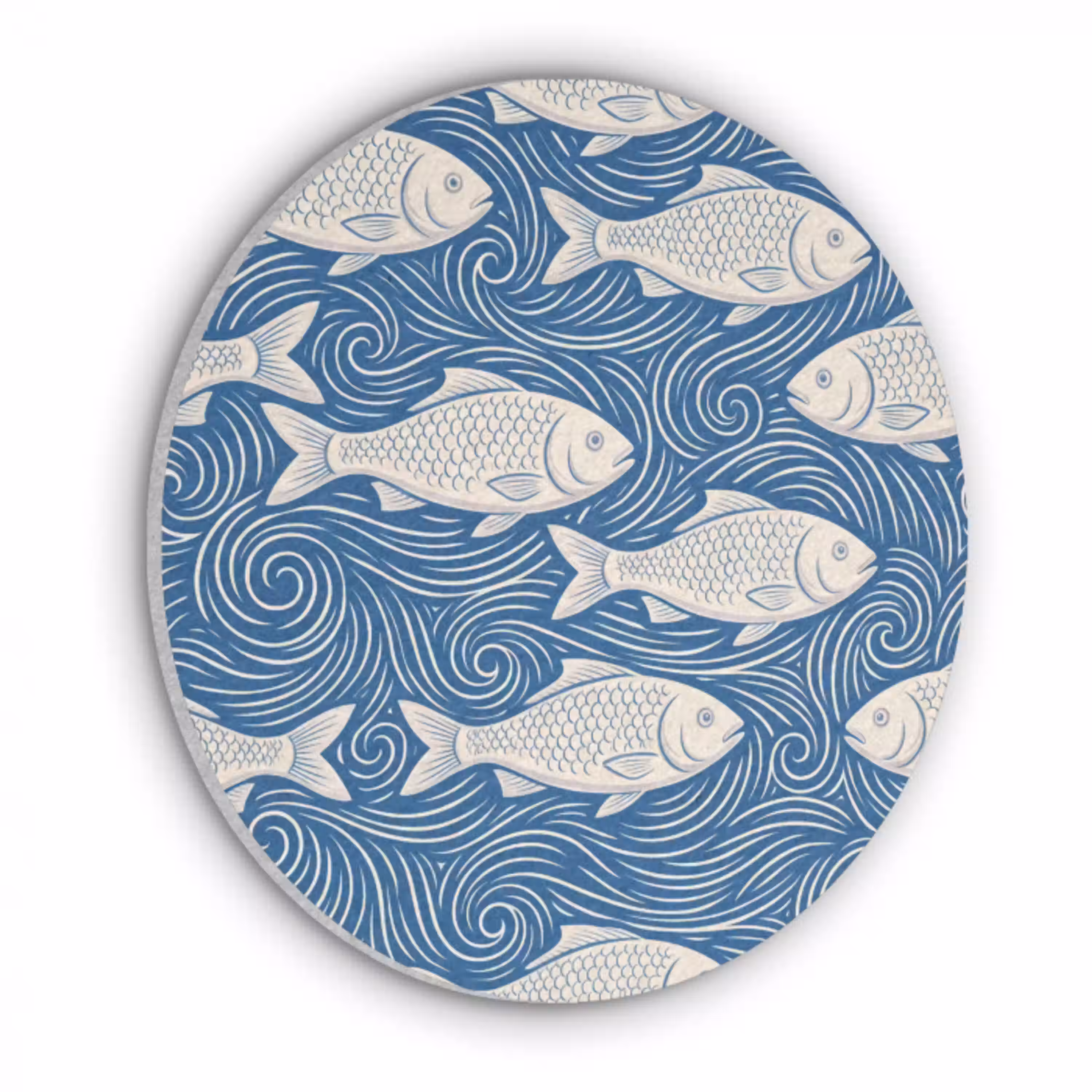 Vis - Water - Patroon - Grafisch - Blauw Akoestische PET Vilt - Rond klein -3d
