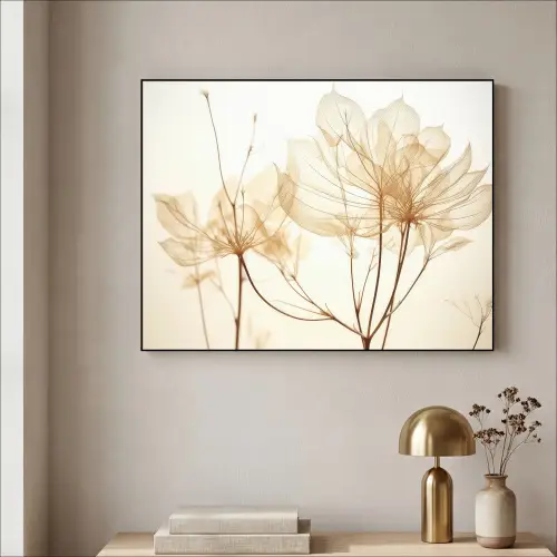 Droogbloemen - Beige - Planten - Wit Textielframe - compleet frame klein -sfeer2