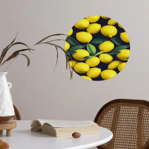 Gele - Citroenen - Druppels - Fruit Wandcirkel behangsticker klein 186 -sfeer3