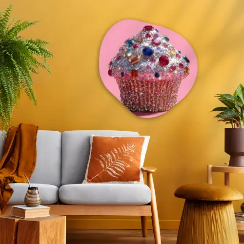 Cupcake - Kleurrijk - Edelstenen Wandcirkel Organisch Aluminium middel -sfeer4