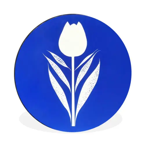 Tulp - Minimalistisch - Bladeren - Wit Wandcirkel aluminium klein -3d