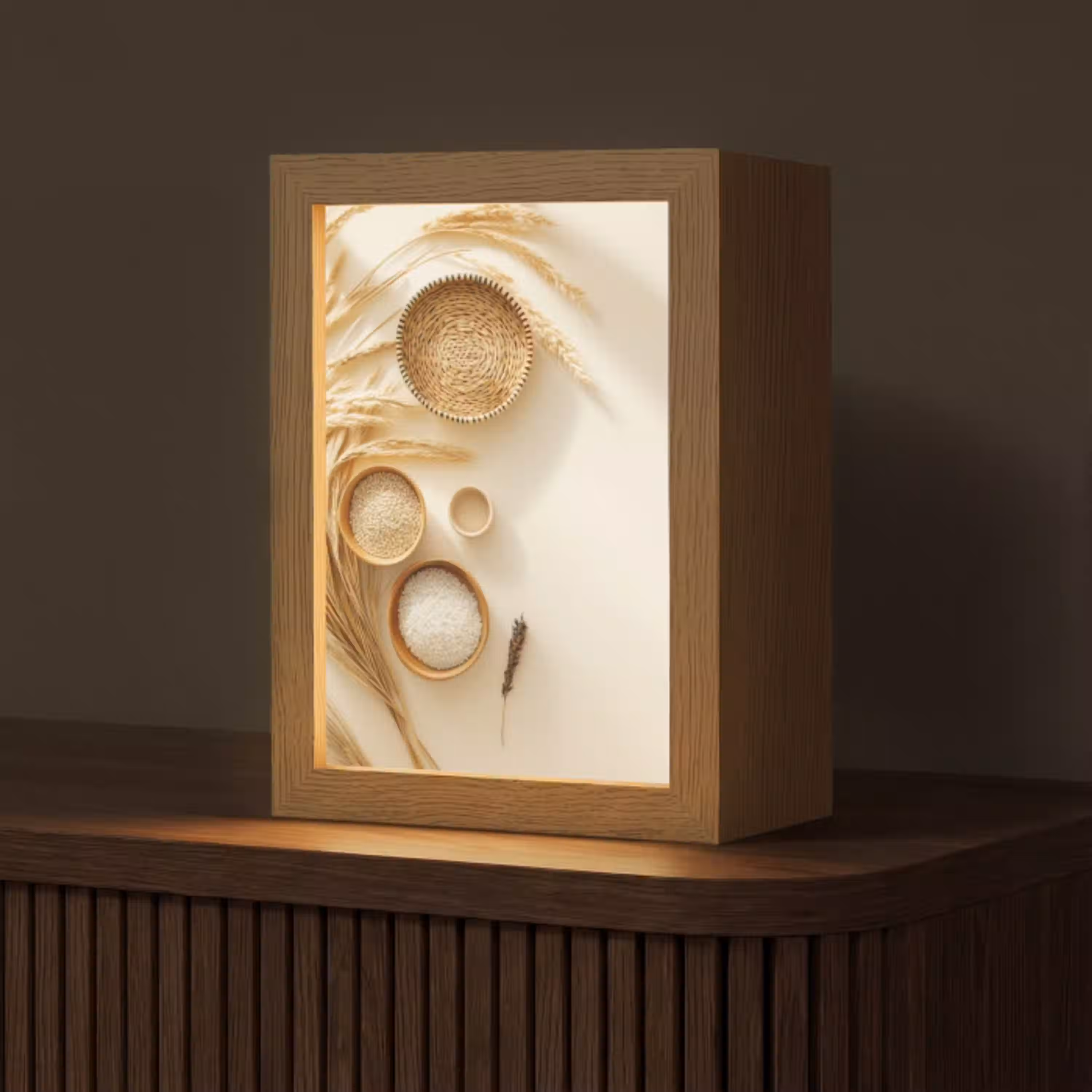 Granen - Hout - Kom - Beige Light Box met kabel (Tafellamp) klein -z3d_website