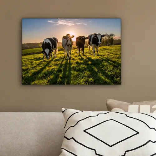 Koeien - Zon - Gras - Dieren - Boerderij canvas 2cm klein -sfeer3