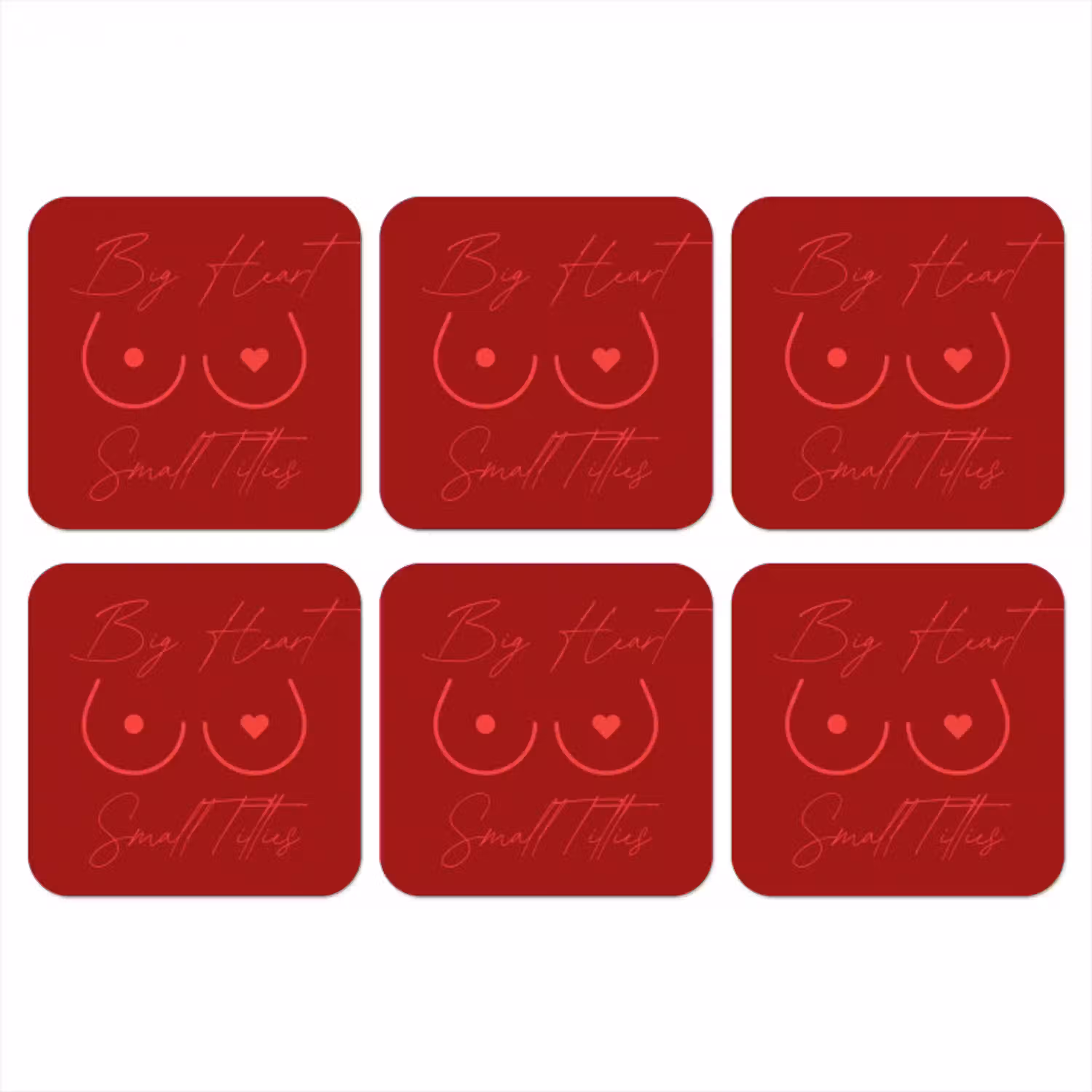 big heart small titties - Hart - Rood onderzetter kurk middel -3d
