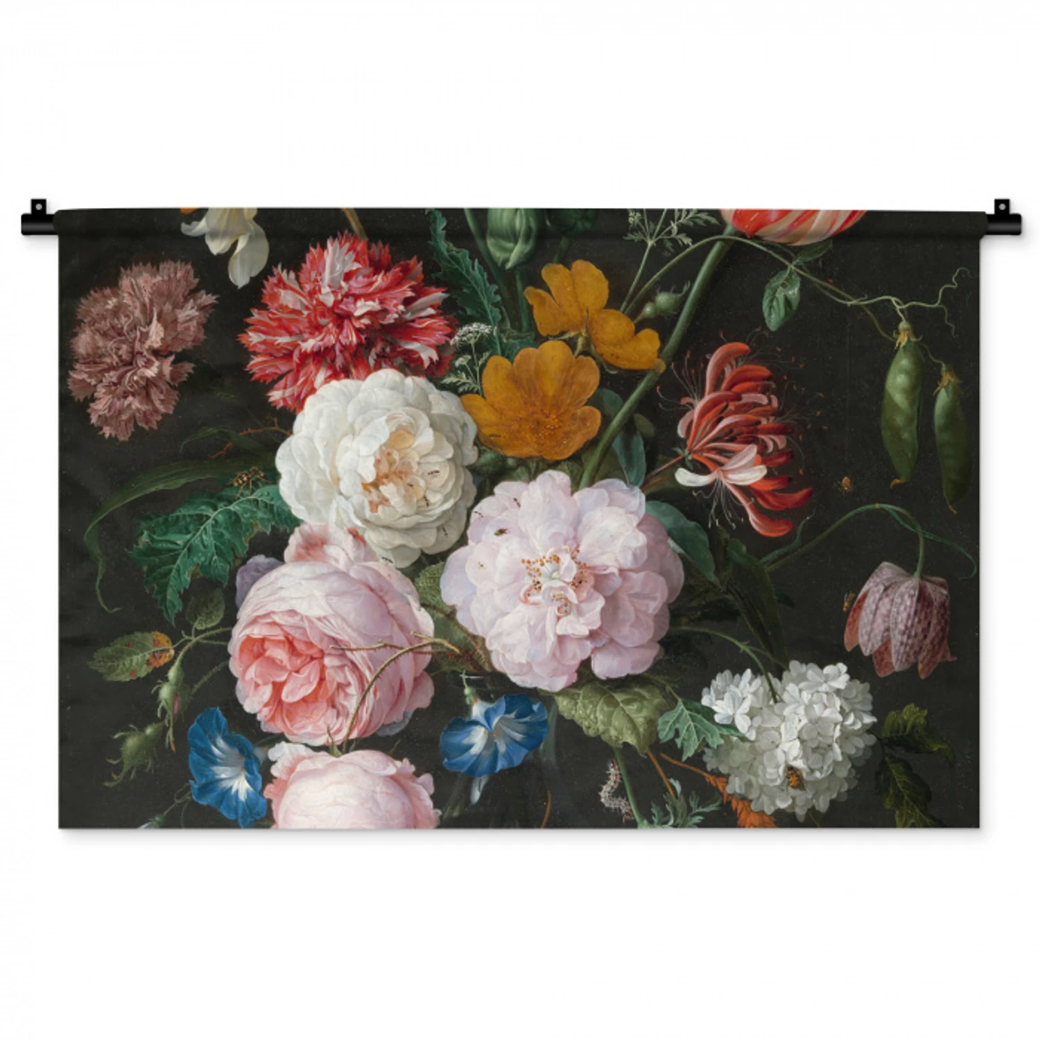 Stilleven met bloemen in een glazen vaas - Schilderij van Jan Davidsz. de Heem Wandkleed katoen middel -zz3d