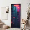 Deur - Futuristisch - Blauw - Roze - Neon deurposter klein -sfeer6