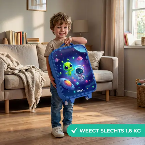 Vrolijke Ontmoeting in de Ruimte Kinderkoffer - Blauw klein -sfeer2_NL