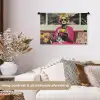 Vrouw - Kat - Bloemen - Kopje - Retro Wandkleed katoen klein -sfeer1