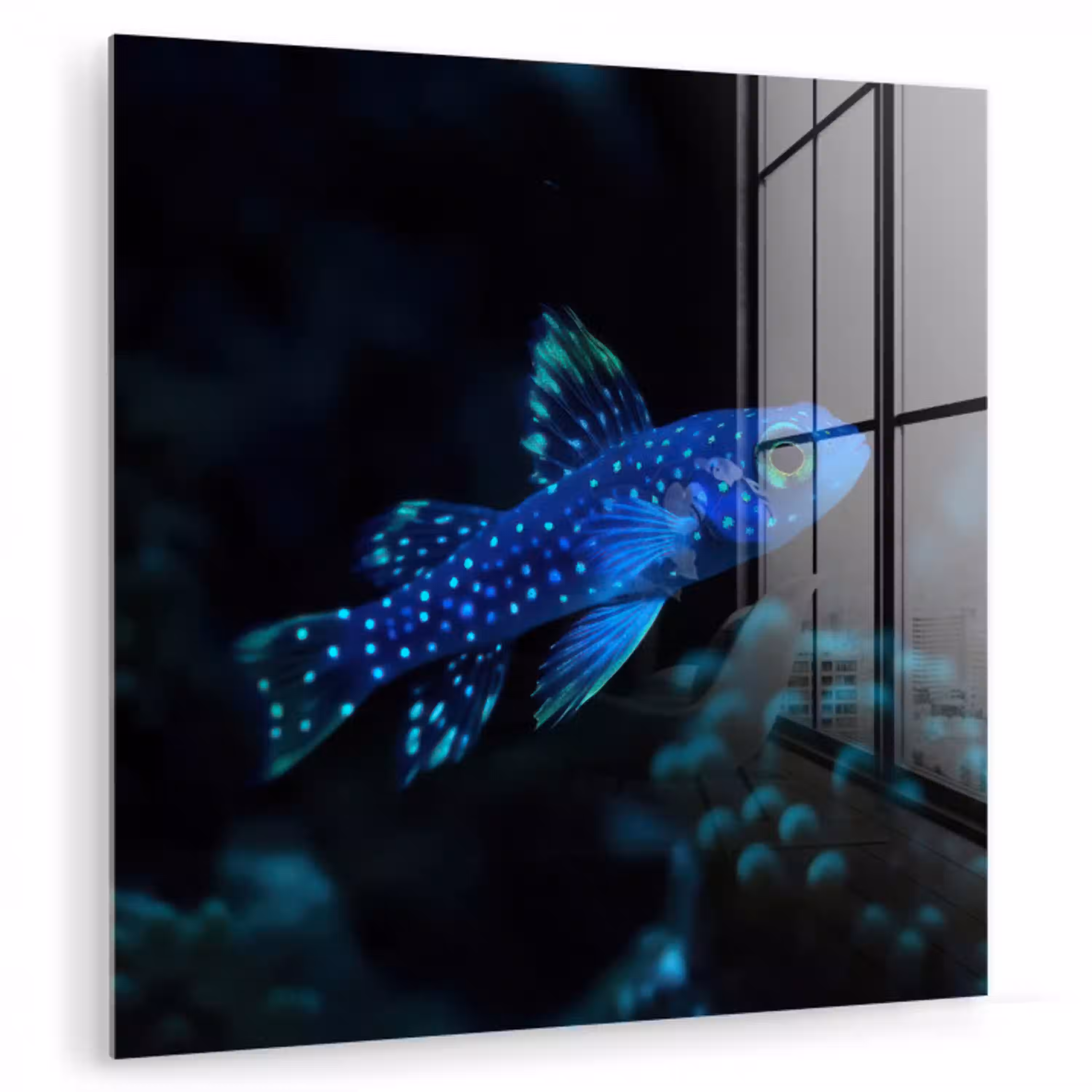 Vis - Stippen - Koraal - Blauw plexiglas 5mm klein -zzzproduct_nieuw