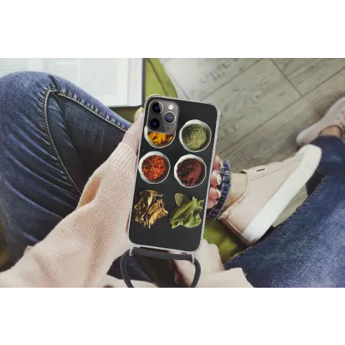 Pollepel - Specerijen - Kruiden - Groen - Bruin - Rustiek Hoesje iPhone 12 Pro met koord klein -hand