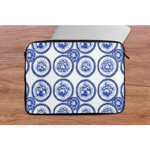 Cirkels - Bloemen - Blauw laptophoes neopreen klein 279 -tafel