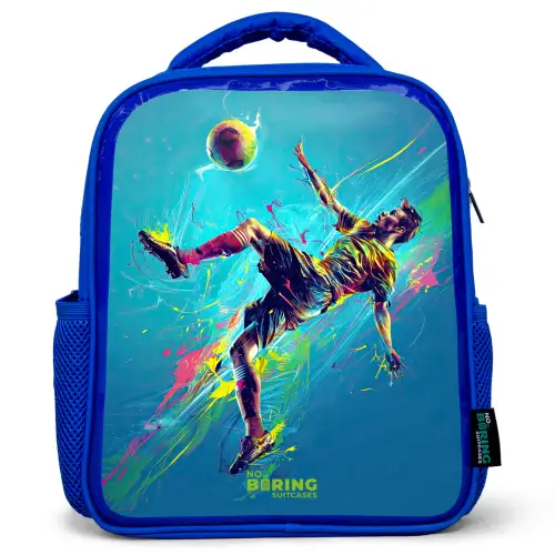 Neon - Voetbal - Schop - Kleurrijk Kinderrugzak - Blauw middel -3d