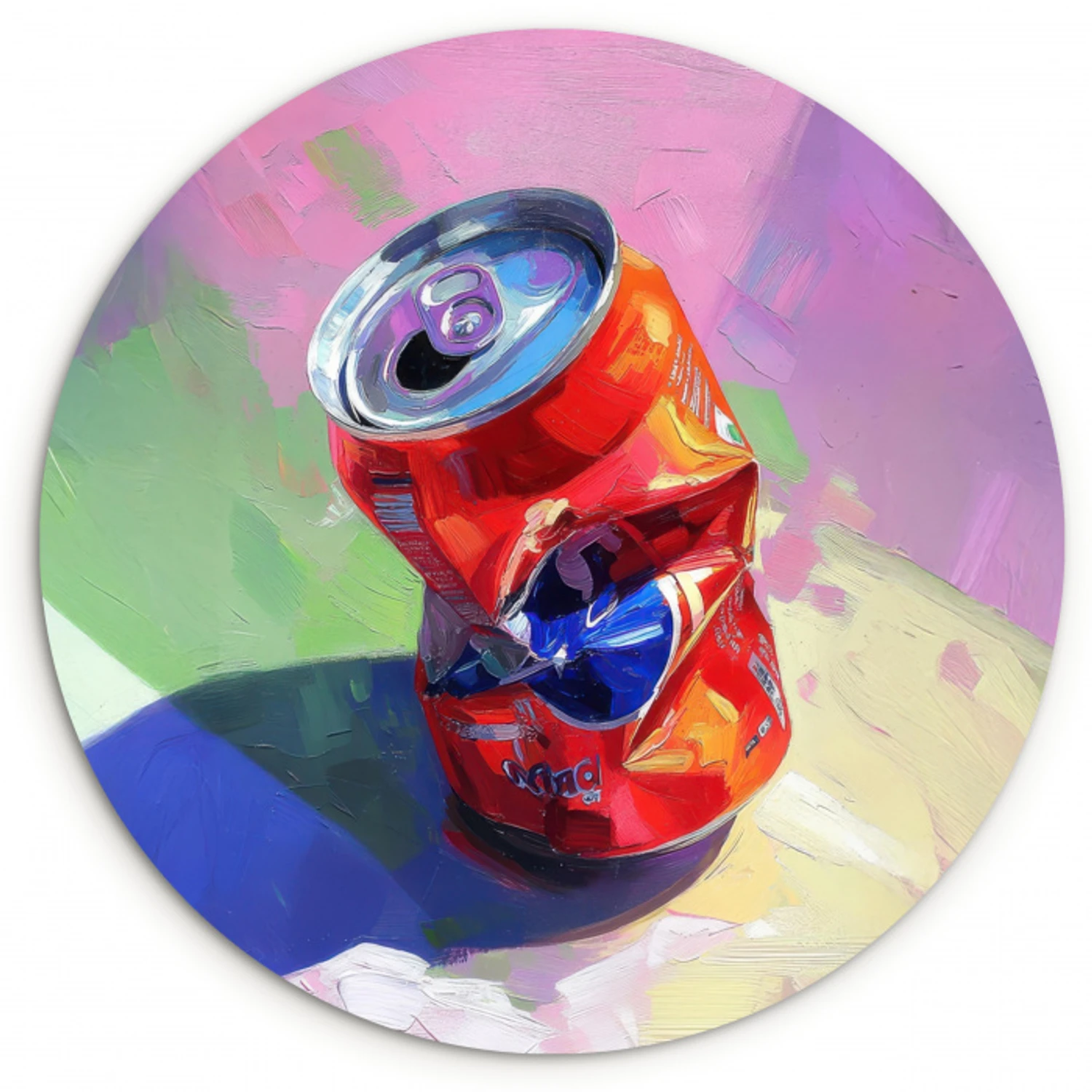 Frisdrank - Blik - Paars Wandcirkel kunststof plaat 5mm dik klein -3d