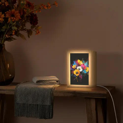Bloemen - Kleurrijk - Graffiti - Modern - Boeket Light Box met kabel (Tafellamp) klein -sfeer4