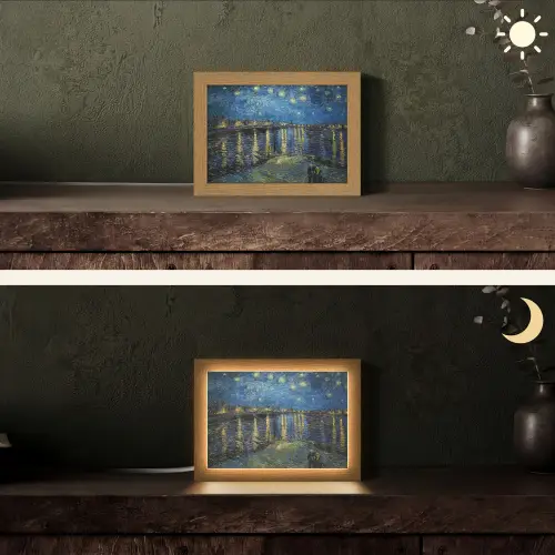 Van Gogh - Brug - Oude meesters Light Box met kabel (Tafellamp) klein -sfeer3