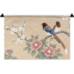 Bloemen - Vogels - Bloemen Wandkleed katoen klein -zz3d