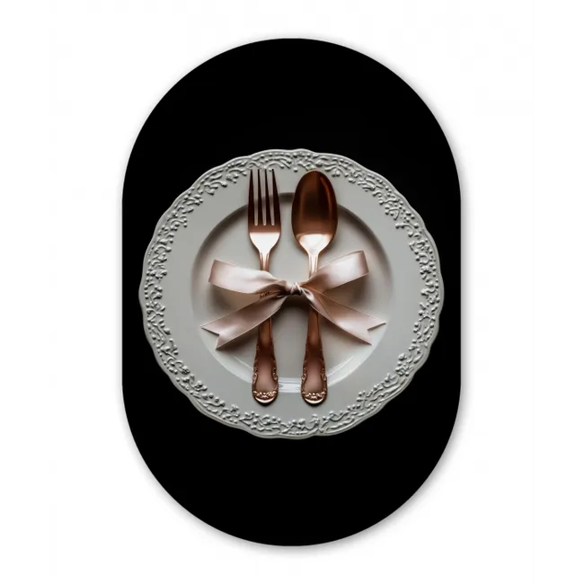 Rose - Strik - Bestek Wandcirkel Ovaal Glas middel -3d