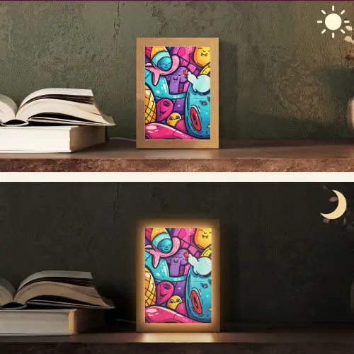 Abstract - Neon - Design - Kleurrijk - Graffiti Light Box met kabel (Tafellamp) klein -sfeer3