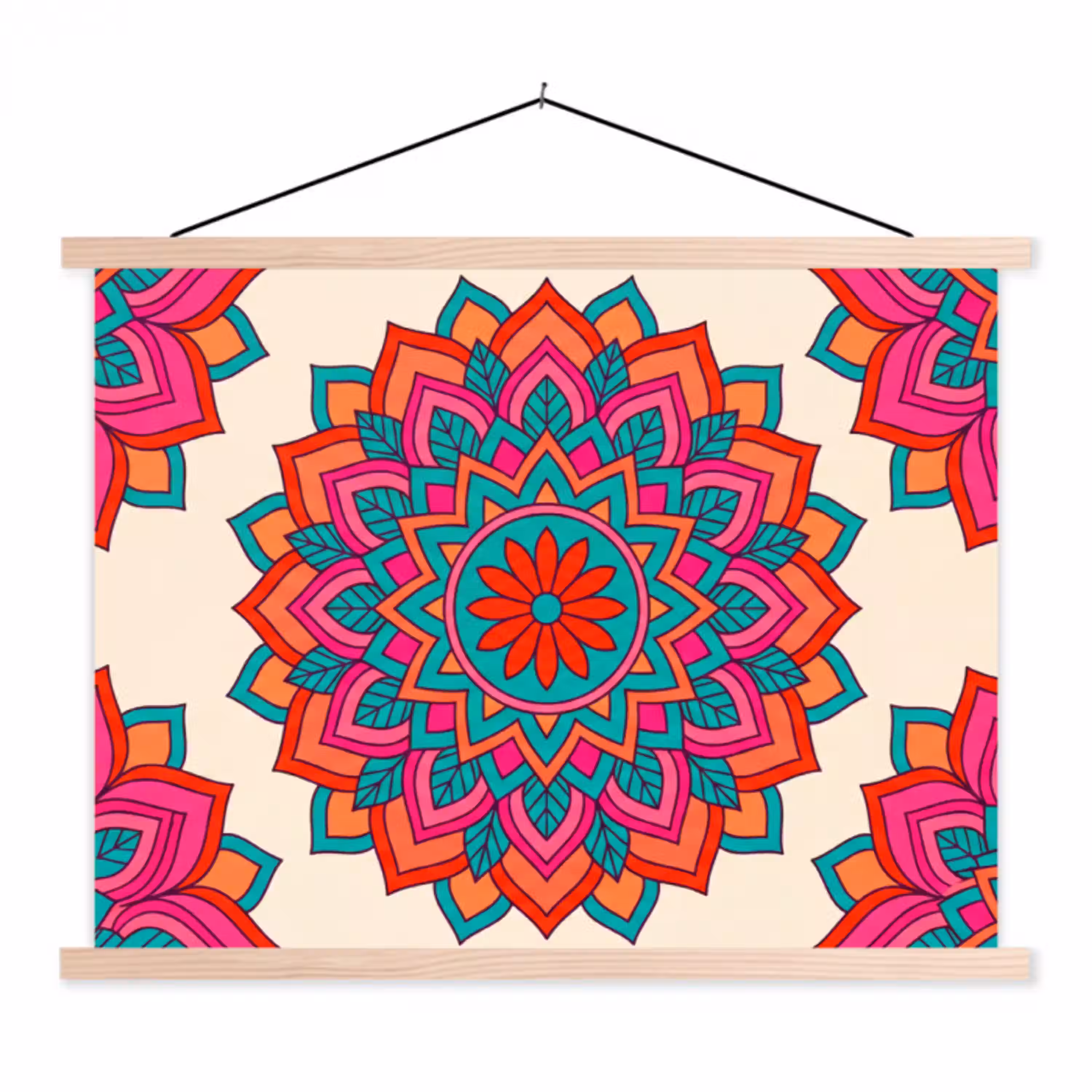Mandala - Patroon - Abstract - Kleurrijk - Modern textielposter latten blank klein -3d