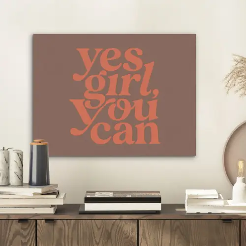 Yes girl you can - Oranje - Bruin PET vilt klein -sfeer1