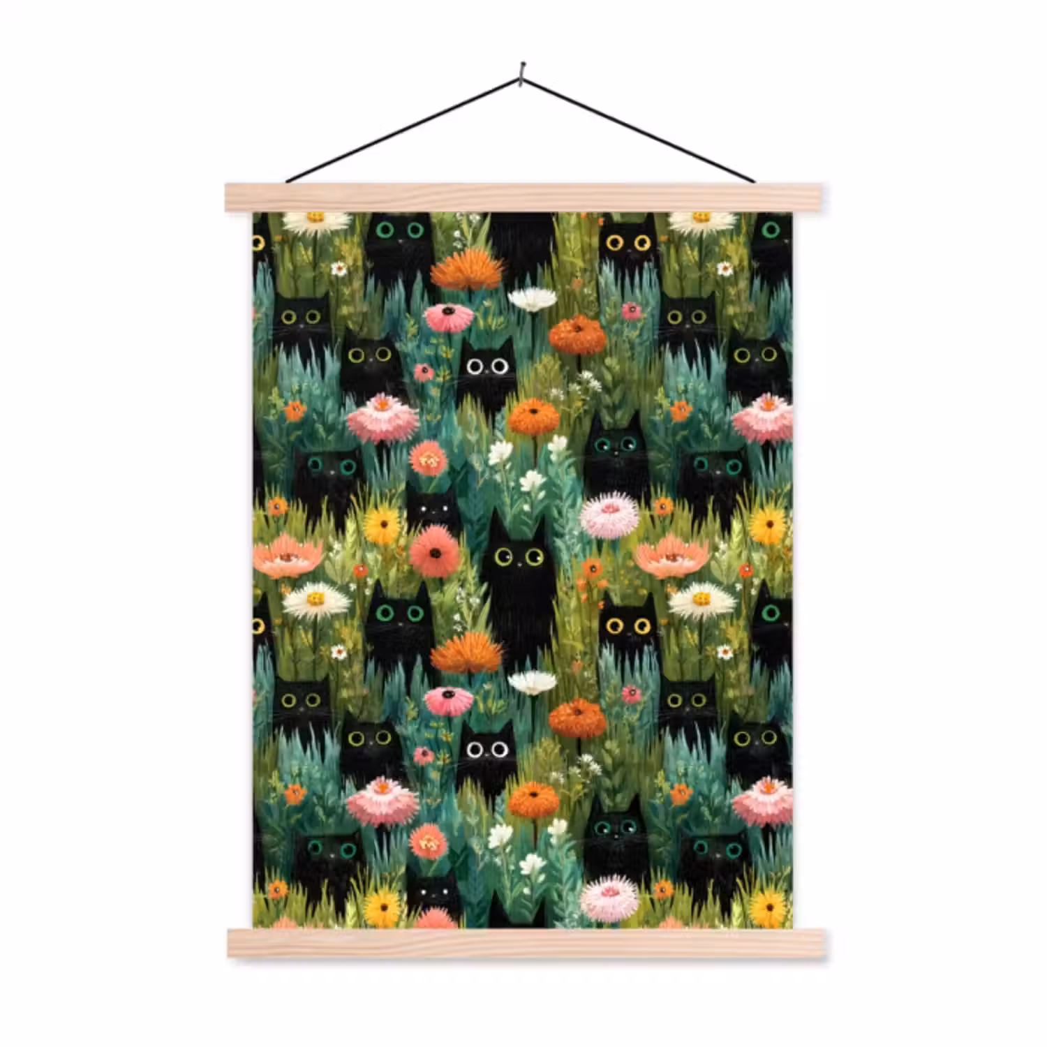 Hanging Poster - Cats - Flowers - Colorful