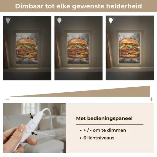 Burger - Eten - Kunst - Grijs - Graffiti Light Box met kabel (Tafellamp) klein -USP_dimbaarNL
