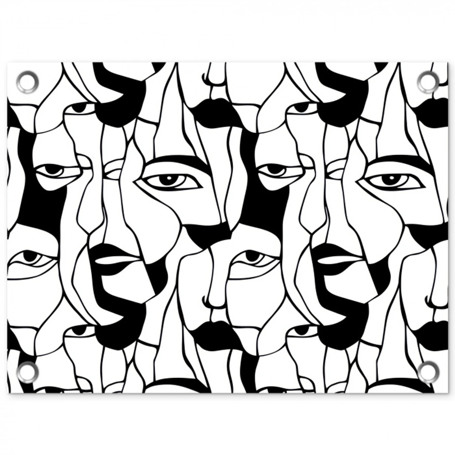 Lijnen - Gezichten - Zwart - Wit tuinposter los doek klein 239 -3d