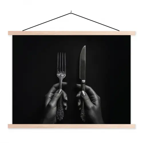Bestek - Zwart - Wit textielposter latten blank klein -3d