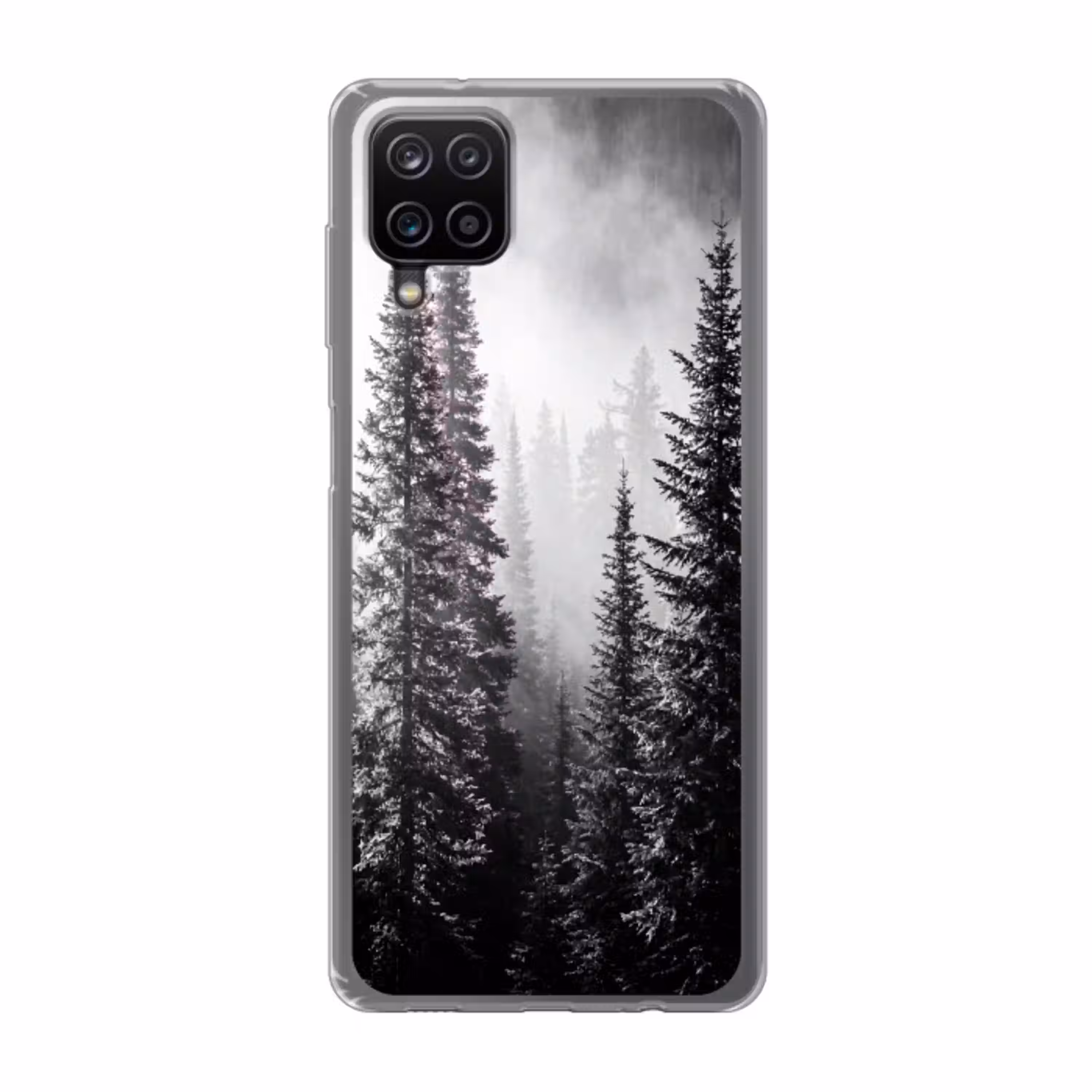 Bos - Mist - Winter - Monochroom - Natuur Telefoonhoesje Samsung Galaxy A12 klein -3d