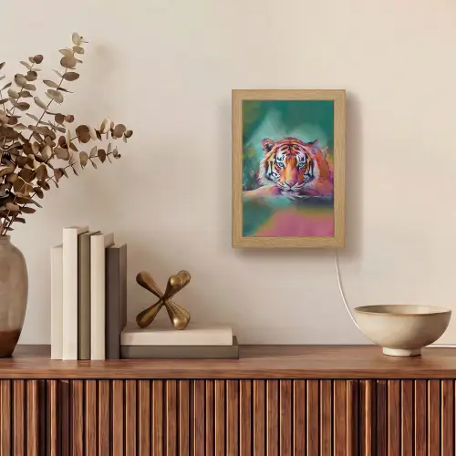 Tijger - Olieverf - Dieren - Kunst Light Box met kabel (Tafellamp) klein -sfeer2