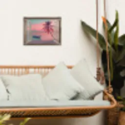 Doorkijk - Strand - Palmboom - Tropisch tuinposter los doek klein -sfeer7