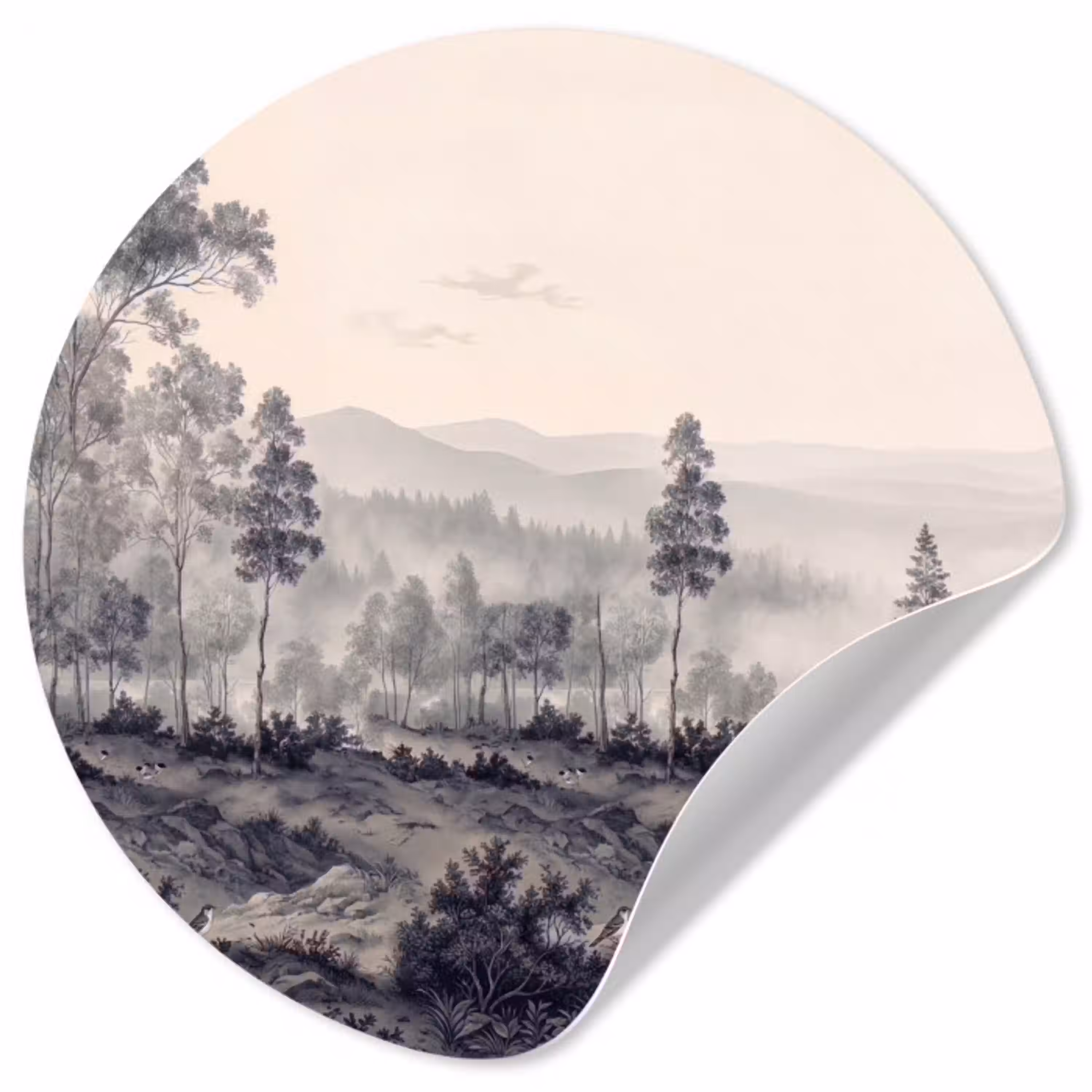Mistig - Berglandschap - Illustratie Wandcirkel behangsticker klein -3d