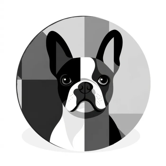 Buldog - Zwart - Abstract - Vlakken Wandcirkel aluminium klein -3d