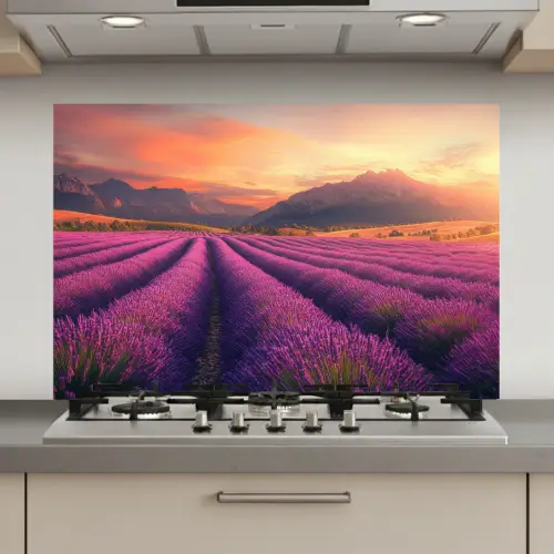 Lavendelveld - Zonsondergang - Paars keuken achterwand spatscherm klein -3d_website